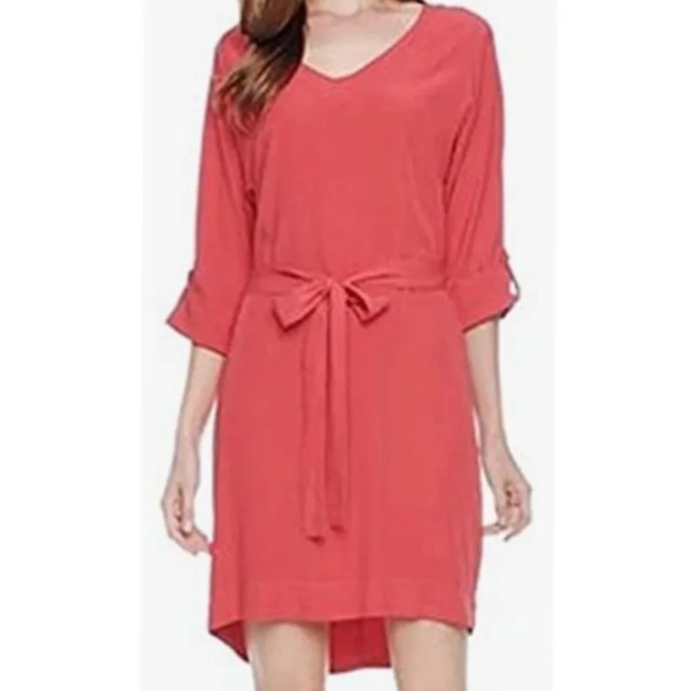 Splendid Anthropologie Tie-Front V-Neck Rayon Rolled Tab Sleeve Shirt Dress Sm.